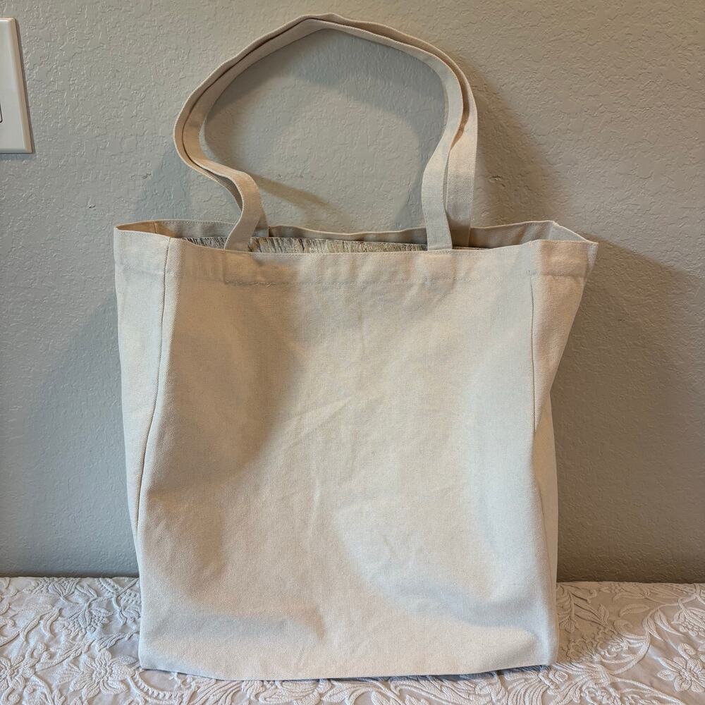 VINCE. Cotton Natural Canvas Tote Bone Sz OS Grocery Market Bohemian Reusable - Picture 3 of 10